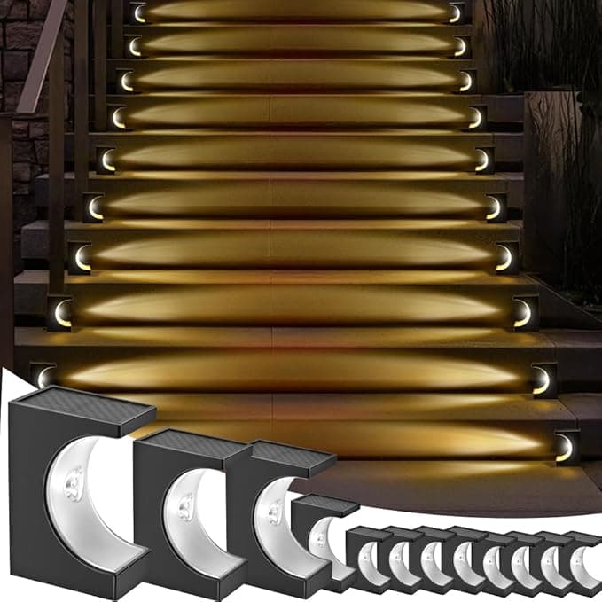 Solar Stair Lights Outdoor 12 Pack, Step Lights for Outsides Waterproof, Solar Powered Deck Led Decor for Patio, Fence, Garden, Garage, Yard, Porch, Balcony (Warm Light)