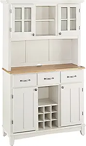 Homestyles Buffet of Buffets Off-White Server with Hutch and Natural Wood Top