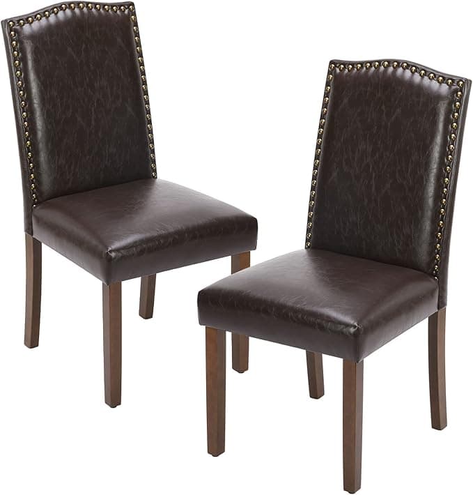 Elevon Upholstered Dining Chairs Set of 2, Modern Upholstered Leather Dining Room Chair with Nailhead Trim and Wood Legs, Mid-Century Accent Dinner Chair for Living Room, Kitchen