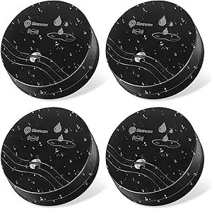 Geevon 4 Pack Water Leak Detectors, 100dB Water Sensor Alarms Flood Detector for Basements, Bathrooms, Laundry Rooms, Kitchens, Garages, and Attics, Water Alarms Battery-Operated (Battery Included)