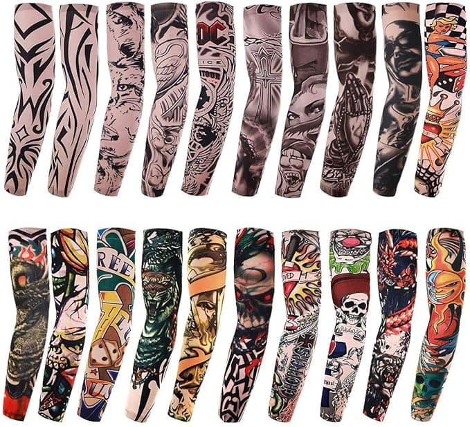 Akstore 20PCS Set Arts Fake Temporary Tattoo Arm Sunscreen Sleeves Designs Tiger, Crown Heart, Skull, Tribal and Etc