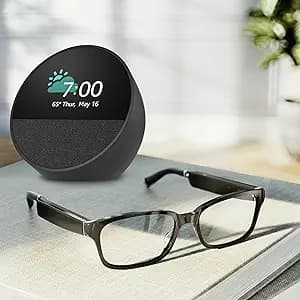 Amazon Echo Frames (newest model) + Echo Spot (newest model), Smart Glasses with Alexa, Rectangle frames in Classic Black with prescription ready lenses