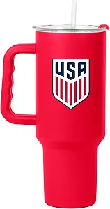 Logo Brands Soccer 40 oz Tumbler with Handle - Powder Coated-Stainless Steel with Straw – Leak-Resistant, Keeps Drinks Cold – Everyday Use – Great For Soccer Fans