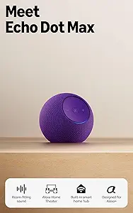 Amazon Echo Dot Max (newest model), Alexa speaker with room-filling sound and nearly 3x bass, Great for living rooms and medium-sized spaces, Designed for Alexa+, Amethyst