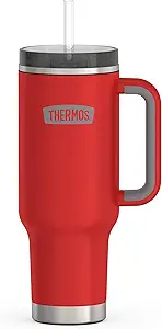 THERMOS Stainless Steel Cup Holder Mug - 40 Ounce, Crimson - Insulated Tumbler with Lid and Straw, Plus Leak-Resistant Slide Lock