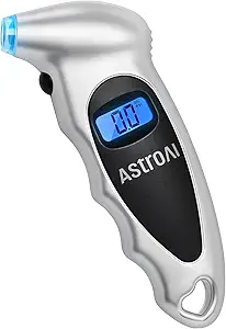 AstroAI Digital Tire Pressure Gauge 0-150PSI Calibrated to ANSI B40.7 +/-1PSI, Accurate in 0.1 Increments, 4 Units for Car Truck Bicycle with Backlight LCD, Silver