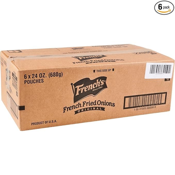 French's Original Crispy Fried Onions, 24 oz (Pack of 6) - Six 24 Ounce Bags of Crunchy Fried Onions to Sprinkle on Salads, Potatoes, Chicken, Burgers and Green Bean Casseroles