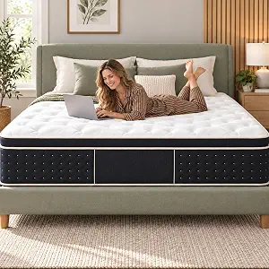 King Hybrid Mattress 12 Inch, Luxury Medium Firm Individual Pocket Spring, Cooling Gel Mattress in a Box, Fiberglass-Free, CertiPUR-US Certified, Memory Foam for Pressure Relief, 365-Night Trial