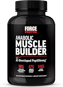 Force Factor Anabolic Muscle Builder, Muscle Building Support Supplements for Men, Supports Muscle, Strength, and Recovery, Reduces Fatigue, with AI-Developed PeptiStrong, 150 Capsules