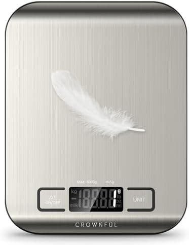 CROWNFUL Food Scale, 11 lb Digital Kitchen Scales with Built-in Coin Battery, Weight Ounces and Grams for Cooking and Baking, 6 Units with Tare Function, LCD Display, 304 Stainless Steel