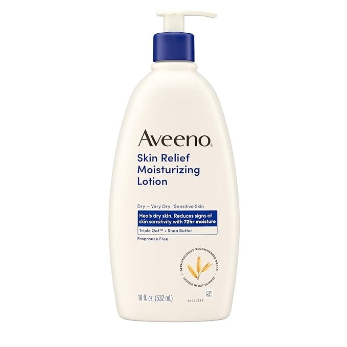 Aveeno Skin Relief Moisturizing Lotion Heals Very Dry, Sensitive Skin, Fast-Absorbing Body Lotion with Soothing Triple Oat &amp; Shea Butter Formula, Fragrance Free, Non-Comedogenic, 18 fl. oz