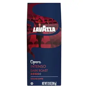 Lavazza Opera Intenso Ground Coffee 12oz Bag, Dark Roast, Bold and Balanced Taste, Intensity 4/5, Arabica and Robusta, Ideal for Drip Brewers, (Pack of 1) - Package May Vary