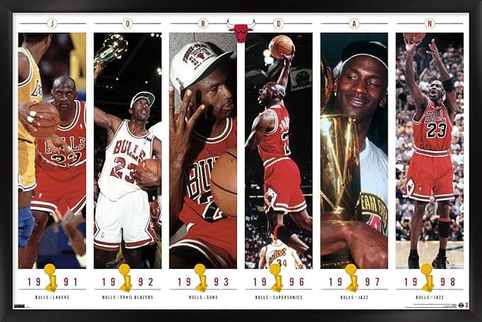 Trends International Michael Jordan - Championships Wall Poster, 22.4L x 14.7W, Black Framed Version