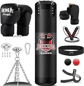 Punching Bag Set for Adults, 4FT Heavy Boxing Bag Set with 12 OZ Boxing Gloves, Suitable for MMA Karate Kickboxing Boxing Muay Thai Training at Home or Gym - Unfilled Heavy Bag