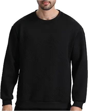 Men's Texture Crewneck Sweatshirt Geometric Long Sleeve Pullover Shirts Casual Lightweight Sweatshirts