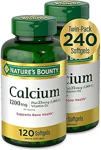Nature's Bounty Calcium 1200 mg with Vitamin D3 - Bone Health Softgels, Calcium and Vitamin D Supplement, 120 Ct (2-Pack)