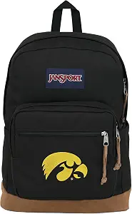 JanSport NCAA Officially Licensed Backpack, Iowa Hawkeyes, Right Pack with Padded 15-Inch Laptop Sleeve, Spacious Computer Bag, Durable Daypack with Bottle Pocket & Haul Handle, Black