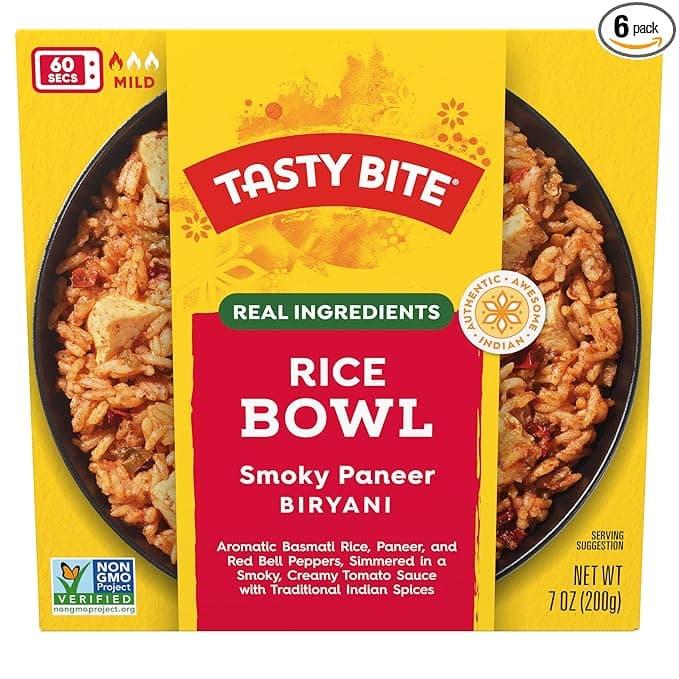 Tasty Bite Smoky Paneer Biryani Rice Bowl, Ready to Eat, Microwaveable, Gluten Free, 7 Ounce (Pack of 6)