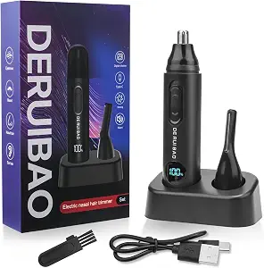 DERUIBAO 2-in-1 Professional Care Set, USB Rechargeable Nose and Ear Hair Trimmer, Beard & Eyebrow Shaver, Men's Personal Care Tool Body Hair Trimming Device Silent Trimming Digital Power Display