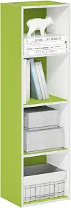 Furinno PASIR Book Shelf, 4-Tier Modern Bookshelf, Open Shelves Bookcase 9 x 12 x 42, Easy Assembly, for Living Room, Bedroom, Home Office, Green/White