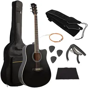 41in Acoustic Guitar - Guitar Kit with Case, Strap, Capo, Spare Strings, and Picks - Beginner Guitars for Kids and Adults by Hey Play (Black)