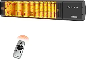 Powerscale 1500W Electric Patio Heater, IP65 Waterproof, Remote, Fast Heating, 4 Heat Levels, 24H Timer & Memory Function, Wall Mounted Indoor/Outdoor Heater for Patio, Garage, Backyard, Black