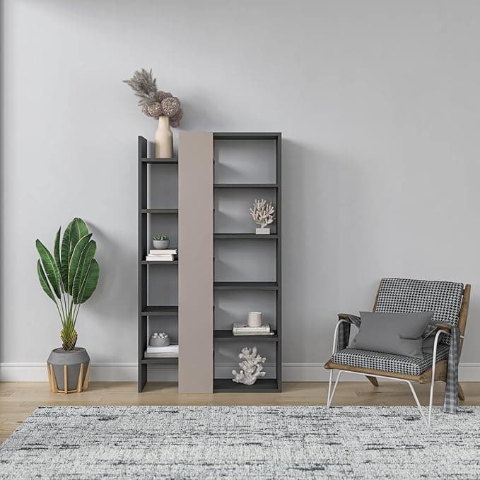 Ada Home Décor Boise Bookcase 59.25'' x 62.06'' x 11.42'' Anthracite &amp; Light Mocha
