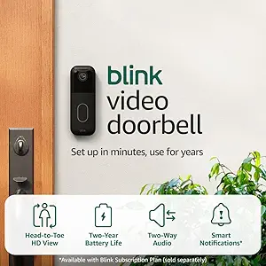 All-new Blink Video Doorbell + Outdoor 4 – Wireless smart security cameras, head-to-toe HD view, two-year battery life. Sync Module Core included – 1 camera system + Video Doorbell