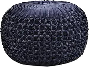 Round Velvet Pouf Ottoman 20"x20"x14" – Upholstered Floor Pouf Foot Stool for Living Room, Bedroom & Vanity Seating (Sloan)
