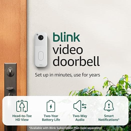All-new Blink Video Doorbell + Mini 2 – Motion &amp; chime alerts, HD viewing, and two way audio. Sync Module Core included – 1 camera system + Mini 2 (White/White)