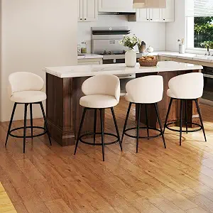 Bar Stools Set of 4, 360° Swivel Breathable Fabric Kitchen Counter Height Stools, 26" Upholstered Bar Chair for Kitchen Islands, Restaurant, Ivory
