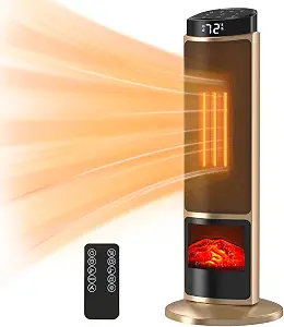 NEWBULIG 23" Space Heater, 1500W Portable Heaters for Indoor Use, Fast Heating with 70° Oscillation, Adjustable Thermostat Up to 95°F, Tip-Over Protection & 12H Timer for Bedroom, Office, Gold