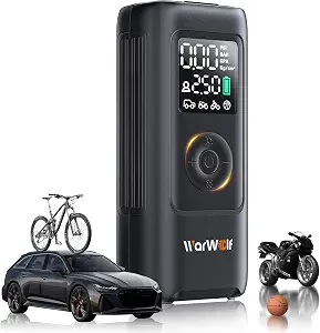 WARWOLF 160PSI Tire Inflator Portable Air Compressor, Air Pump for Car Tires with Pressure Gauge, Dual Power 12V DC, Auto Shut-Off, Rechargeable Tire Pump for SUV Truck Motorcycle Bicycle Balls