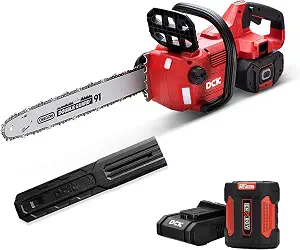 DCK 58V Cordless Chainsaw 16 Inch, Brushless Electric Chain Saw with 4.0Ah Battery & 5A Charger, Oregon Bar, Mechanical Brake & LED Light for Tree Trimming & Wood Cutting (KDCS58161BDM)