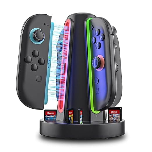 Switch 2 Controller Charger Dock – 4-Port Magnetic Charging Station for Joy-Con 2 with LED Lights, USB-C Fast Charging, Overcharge Protection – Compact Stand for Switch 2 Gamers