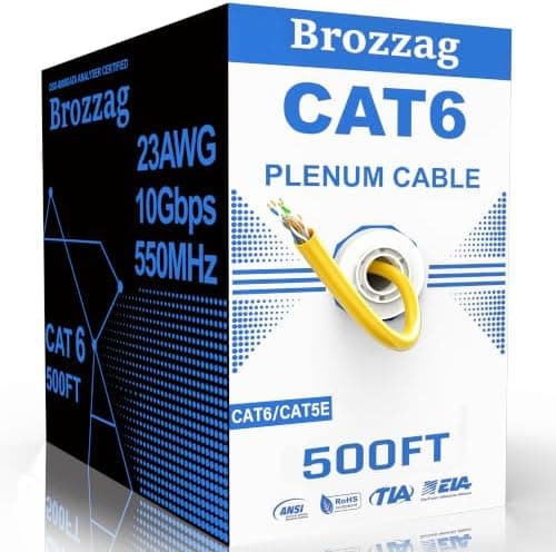 Cat 6 Plenum Cable 500ft | 23AWG, 550MHz, 10Gbps UTP Ethernet | CM Fire-Rated Jacket | Tangle-Free Easy-Pull Spool | CCA | Bulk Cat6/Cat5e Internet Cable for Commercial & Home Networking, Yellow