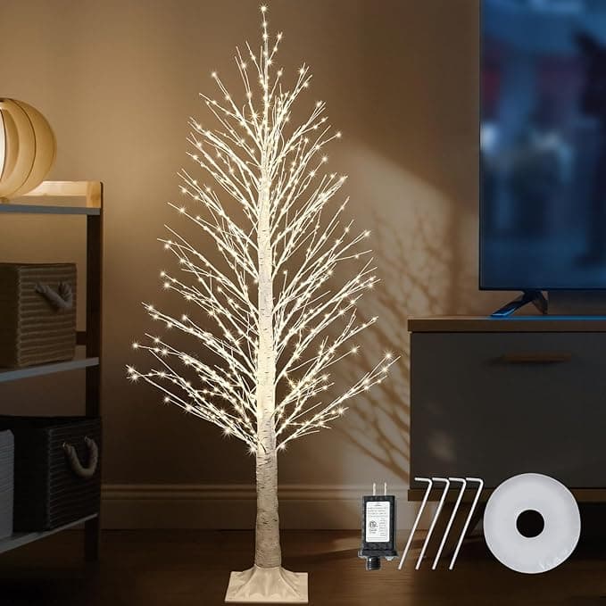 6FT Christmas Birch Tree 700 LED Warm White Lights with Twinkle, LED Lighted Tree for Indoor Outdoor Home Party Decor