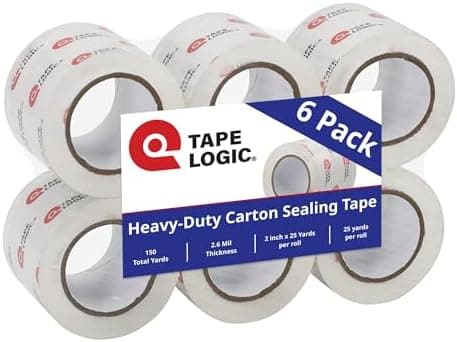 Tape Logic Heavy Duty Packing Tape with Dispenser (6 Refills) – 2.6 Mil Thick Clear Shipping Tape, 2 in x 25 yd – Strong Industrial Adhesive for Moving Boxes, Mailing, & Shipping Packaging