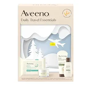 Aveeno Daily Travel Essentials Gift Set with Daily Moisturizing Lotion, Daily Moisturizing Body Wash, Calm + Restore Makeup Removing Wipes, & Calm + Restore Oat Gel Moisturizer, 4 items