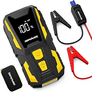 DBPOWER 5000A Jump Starter, 74Wh Car Battery Jump Starter for Up to 10.0L Gas and 8.0L Diesel Engine, 12V Portable Jump Box Battery Pack with Display, LED Light, Jumper Cables, and Storage Case
