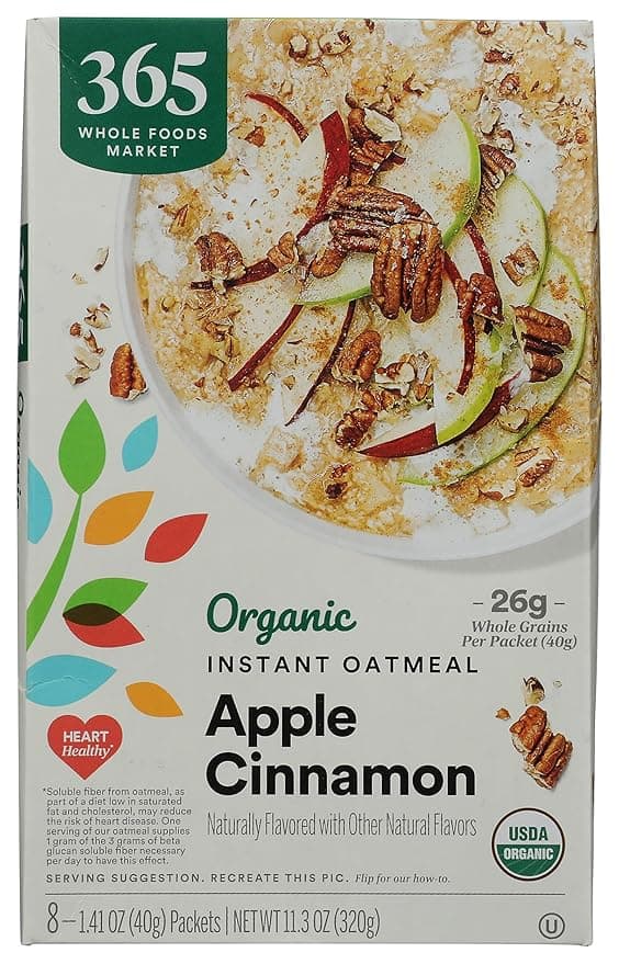 365 by Whole Foods Market, Organic Instant Oatmeal, Apple Cinnamon, 1.41 Ounce Packets (Pack of 8)