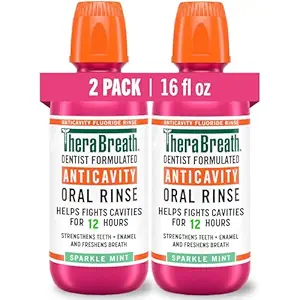 TheraBreath Anticavity Fluoride Oral Rinse Mouthwash, Fights Cavities, Strengthens Enamel and Freshens Breath, Dentist-Formulated, Alcohol-Free, Sparkle Mint Flavor, 16 fl oz, Pack of 2