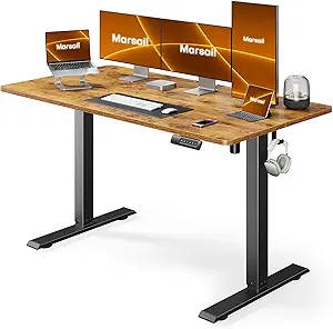 Marsail Electric Standing Desk Adjustable Height, 55 * 24 Inch Adjustable Desk Stand up Desk for Home Office Furniture Computer Desk Memory Preset with Headphone Hook