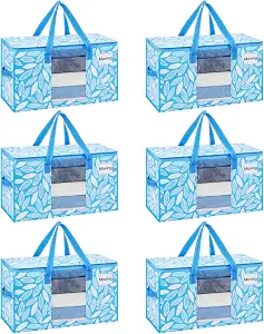 VENO 6 Pack Heavy Duty Moving Bags, Clothes and Comforter Storage Bags with Clear Window, College Dorm Essentials Packing Supplies, Foldable Boxes Alternative (Spring Breeze, 6 Pack)