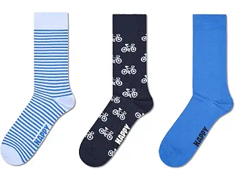 Happy Socks 3-Pack Bicycle Socks, Blue, M/L