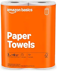 Amazon Basics 2-Ply Flex-Sheets Paper Towels, 2-Pack, 150 Sheets per Roll, 2 Basics Rolls = 6 Regular Rolls, for Everyday Use, Spills and Messes