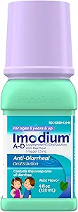 Imodium A-D Children's Liquid Anti-Diarrheal Medicine with Loperamide HCl, Oral Solution for Diarrhea Symptom Treatment & Control for Kids Ages 6+, Mint Flavor, 4 fl. oz