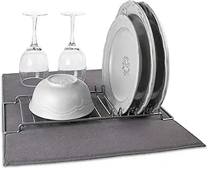 Dish Drying Mat Microfiber and Rack, Drying Rack with Microfiber Mat for Kitchen Counter Super Absorbent- Dish Drainer Pad Compact and Easy to Store - Protects Kitchen Counter - 20.5 x 14.5 Inches