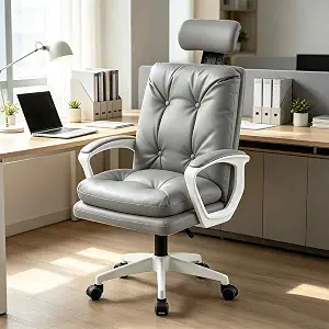 Home Office Desk Chair,High-Back Computer Chair with Thick Cushion, PU Leather Swivel Ergonomic Office Chair, Adjustable Height & Headrest, Padded Armrest Comfy Gaming Chair for Home Office
