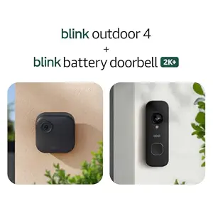 Blink Outdoor 4 and Battery Doorbell 2K+ (newest model) — Two-year battery 1080p camera and 2K battery doorbell. Sync Module Core included — 1 Camera + Doorbell (Black)